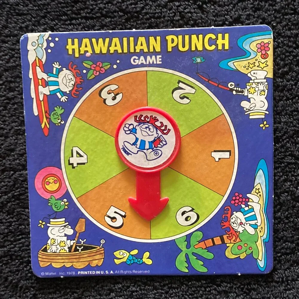 Vintage 1978 Mattel Inc. Hawaiian Punch Board Game Spinner and Instructions